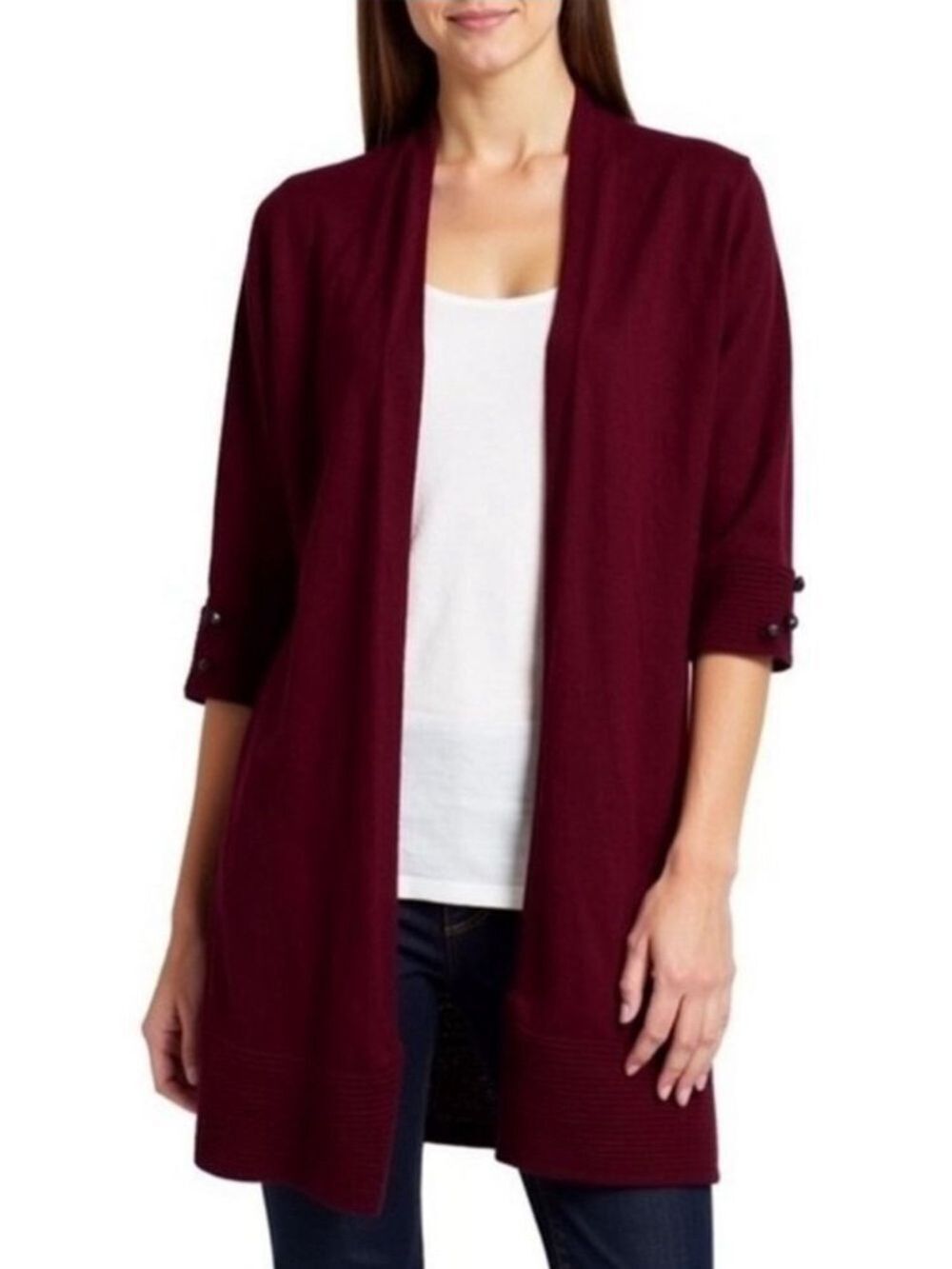 Evolution by Cyrus Ribbed Open Front Cardigan Burgundy Ancho Chili Red Medium
